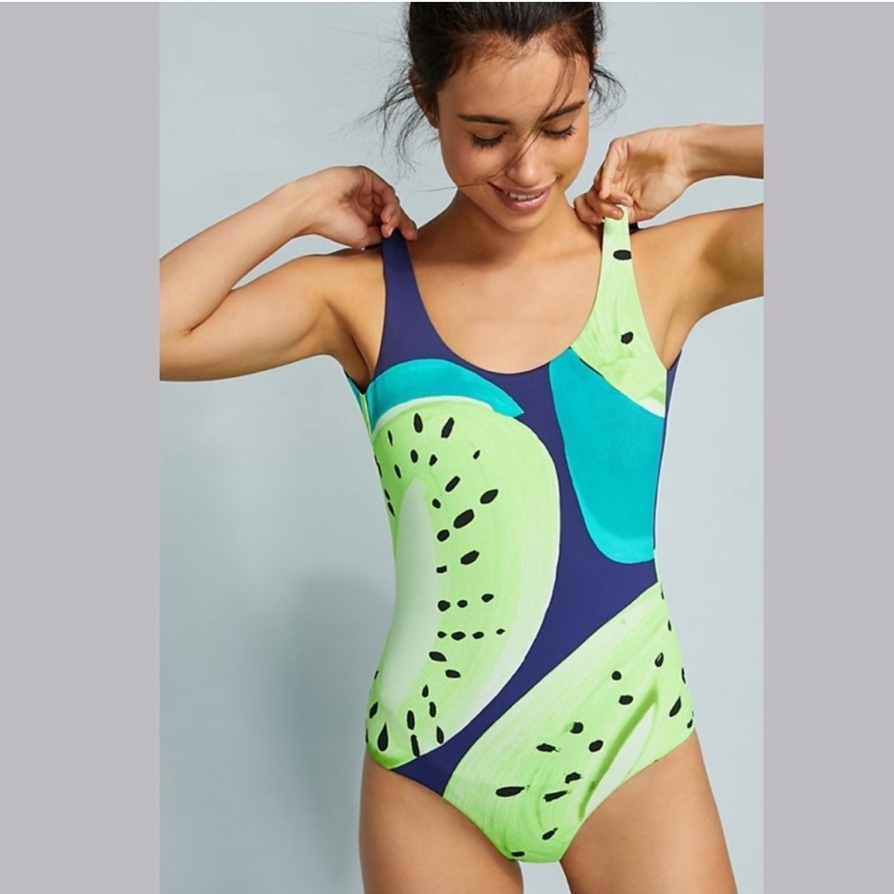 NWOT Onia Kelly Kiwi Print One Piece Swimsuit Lime Size Small